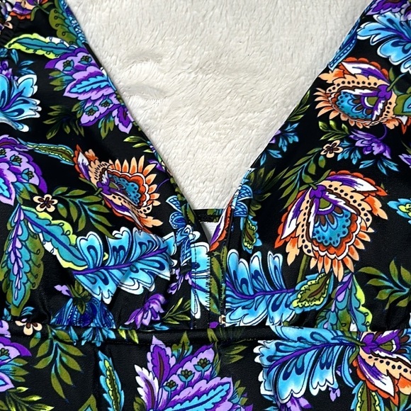 Swim Solutions Boho Paisley Multicolored V-Neck Ruffle one piece Swim Dress sz 8 - Picture 6 of 16